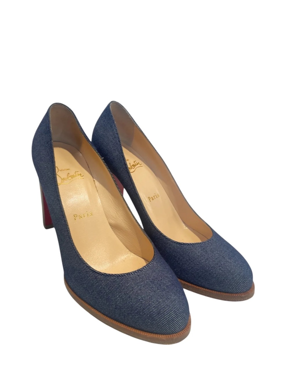 Christian Louboutin Denim Round-Toe Pumps in Navy
